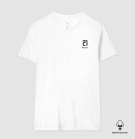 Camiseta ’Maestro 21’’ - Pirlo (Algodão Peruano) - Masculino / Branca / P