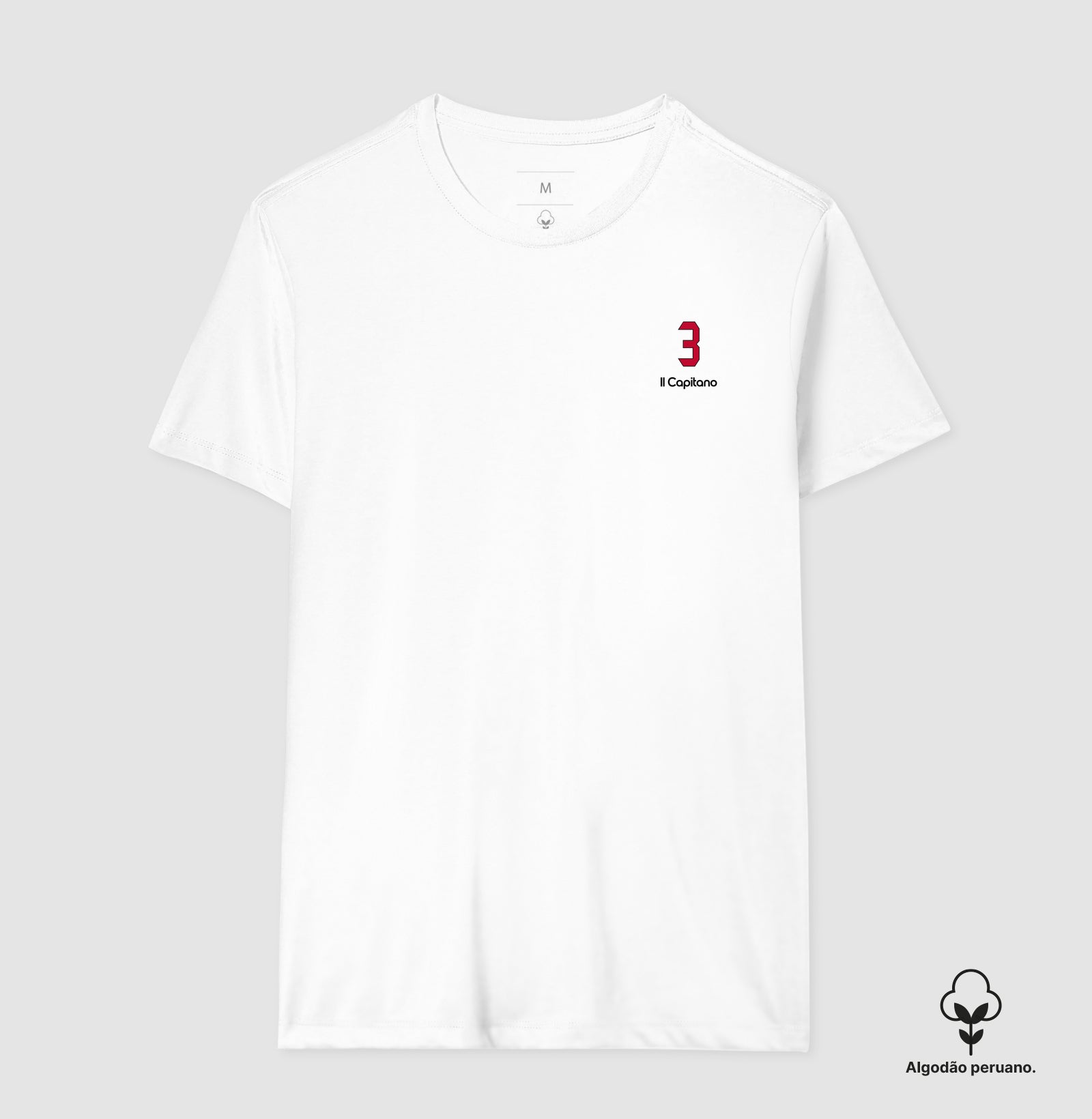 Camiseta ’Il Capitano 3’’ - Maldini (Algodão Peruano) - Masculino / Branca / P